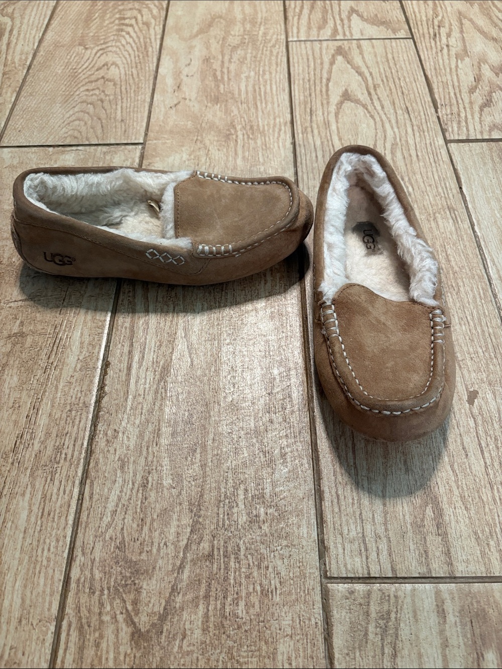 UGG Chestnut Suede Shearling-lined Slip-On Moccasins